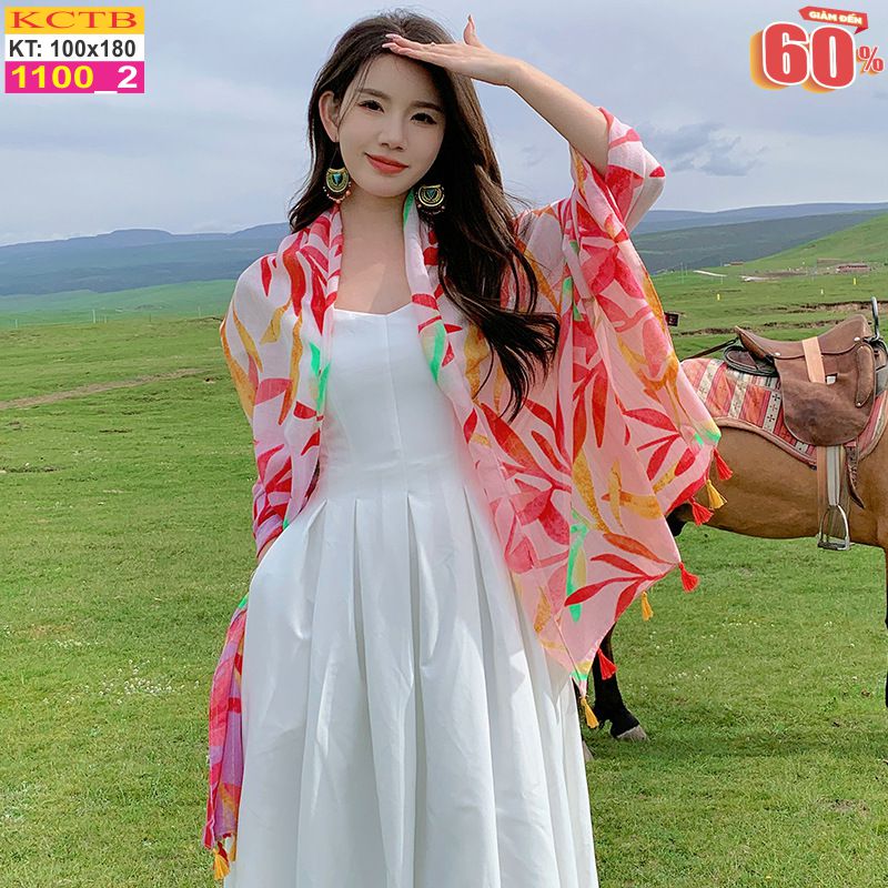 Khăn Choàng Cổ Coton Vải Lanh Thế Giới Khăn Đẹp KHTB1100_2