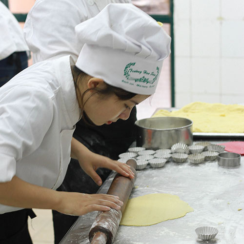 Student cooking pastry and bakery