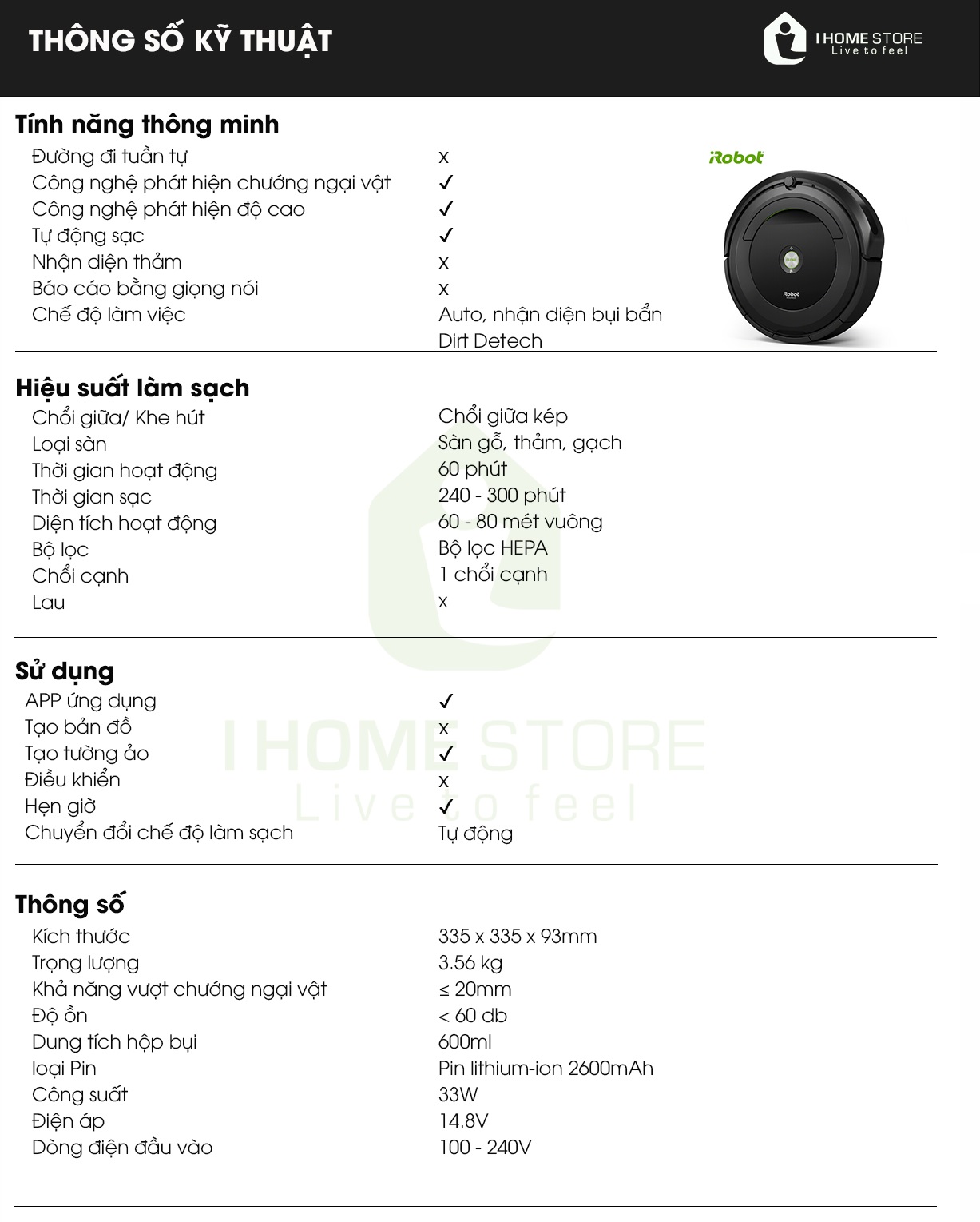 Thông số kỹ thuật của robot