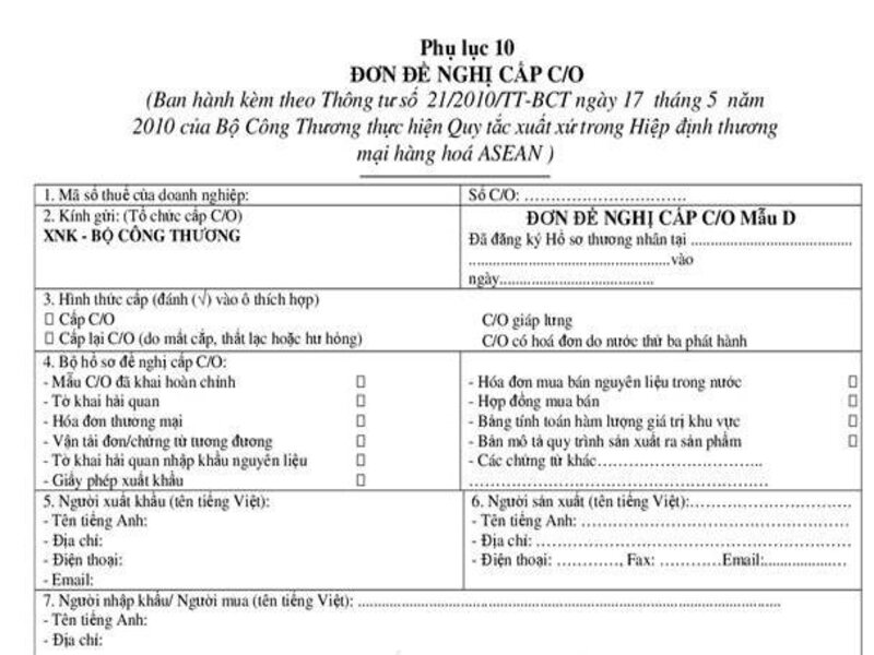 Hướng dẫn kê khai thông tin CO Form D