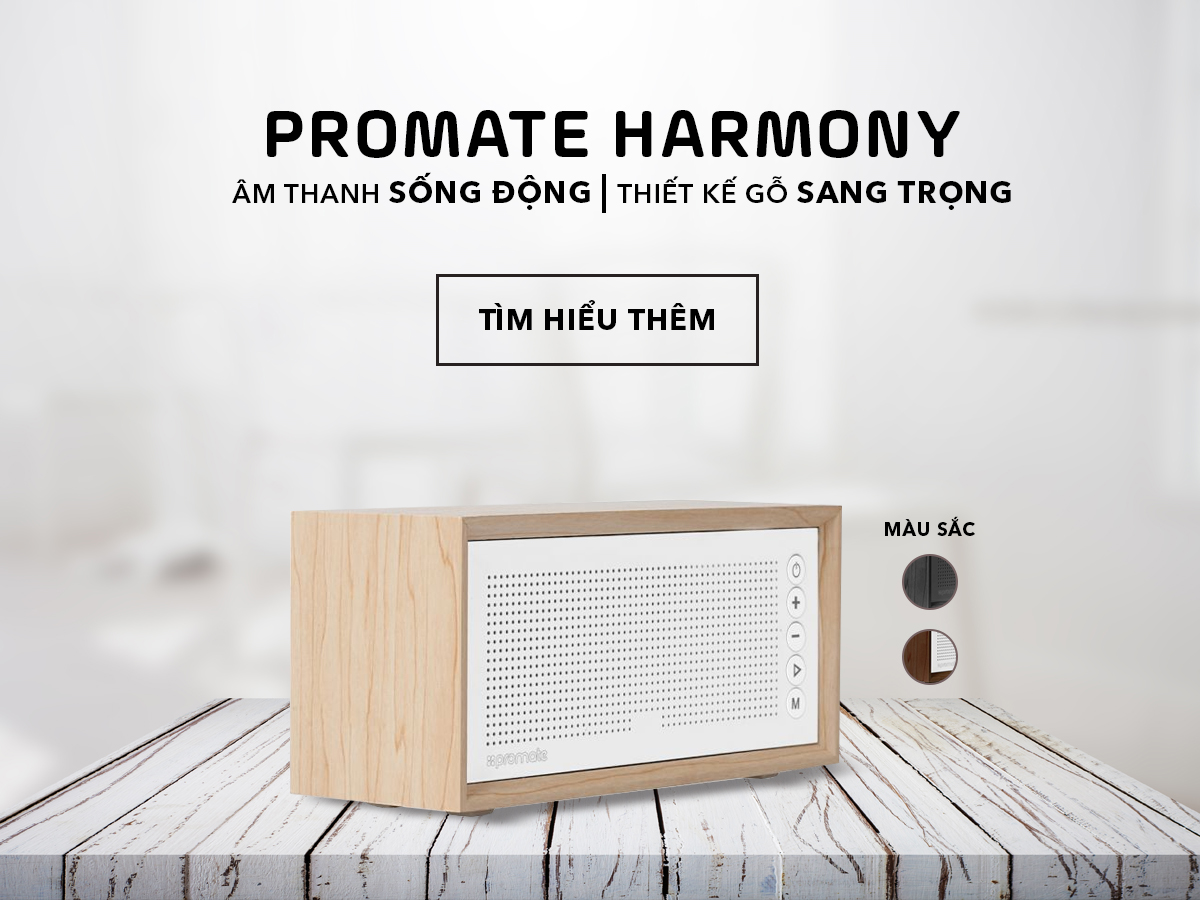 LOA BLUETOOTH DI ĐỘNG PROMATE HARMONY CHẤT ÂM MẠNH MẼ THIẾT KẾ GỖ SANG TRỌNG