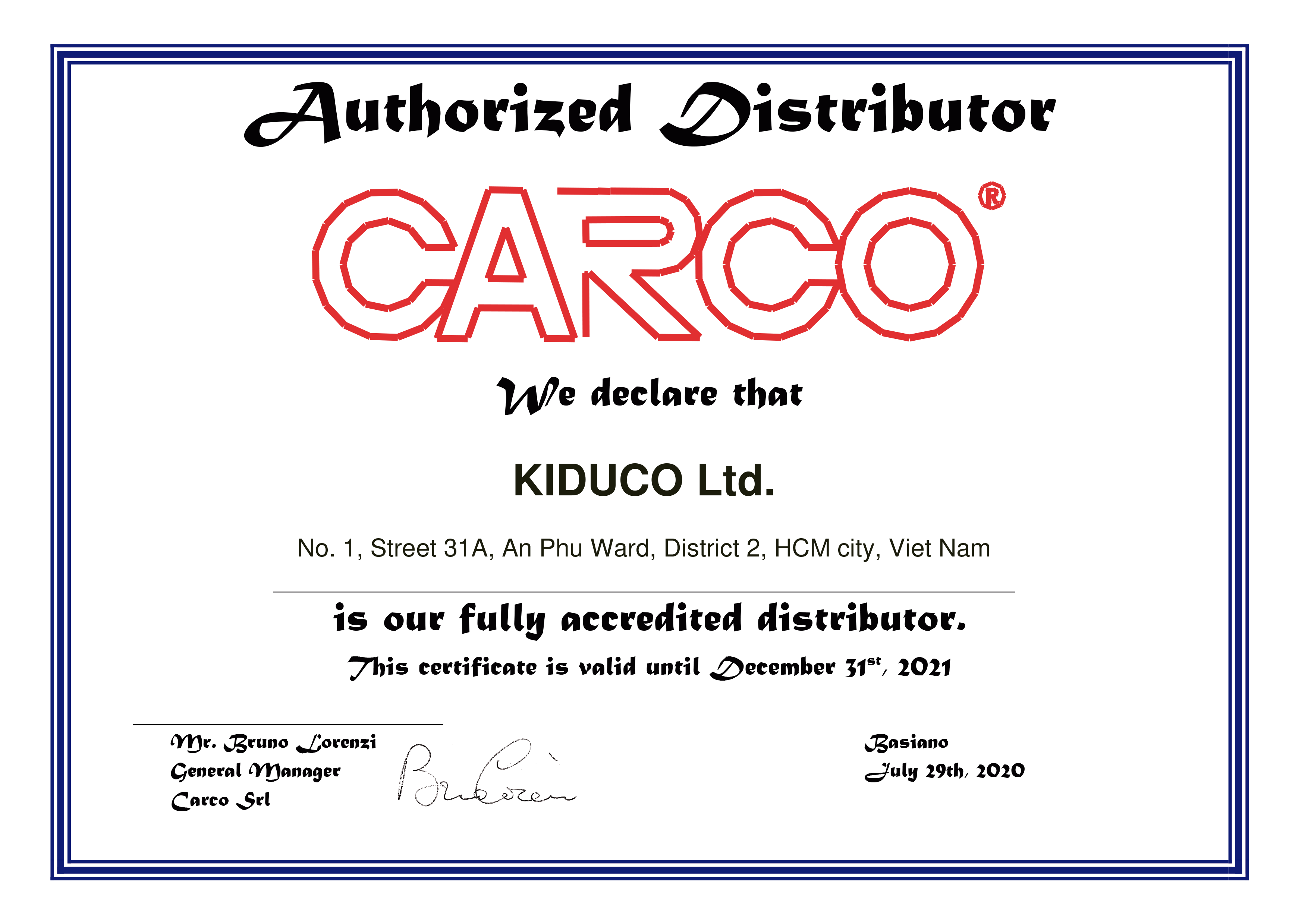 Kiên Dũng (Kiduco) đại diện thương hiệu Carco tại Việt Nam