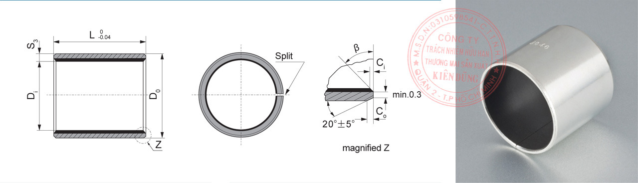 Bảng kích thước tiêu chuẩn CNP-10 Self-Lubricating Sleeve Bushing