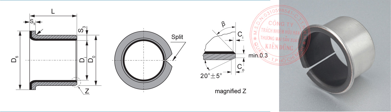 Bảng kích thước tiêu chuẩn CNP-10F Self-Lubricating Flanged Bushing