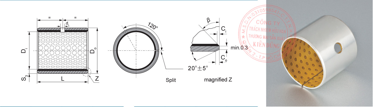 Bảng kích thước tiêu chuẩn SF-2Y Marginal Pb-free Self-Lubricating Sleeve Bushing