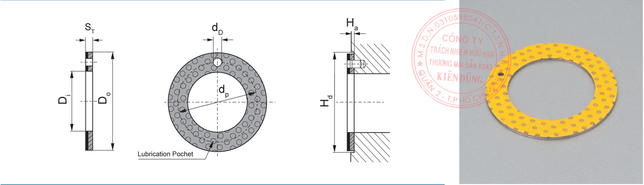 Bảng kích thước tiêu chuẩn 2WC Marginal Pb-free Self-Lubricating Compound Thrust Washer