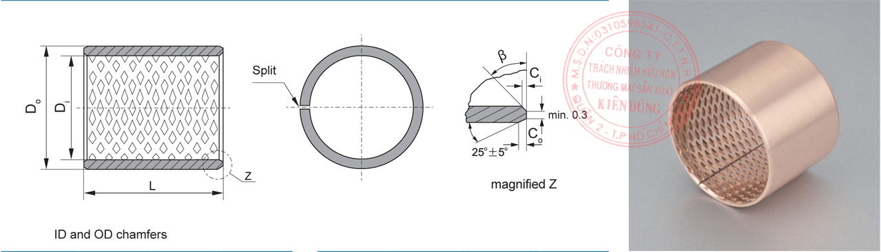 Bảng kích thước tiêu chuẩn FB-090 Bronze-Wrapped Self-Lubricating Sleeve Bushing