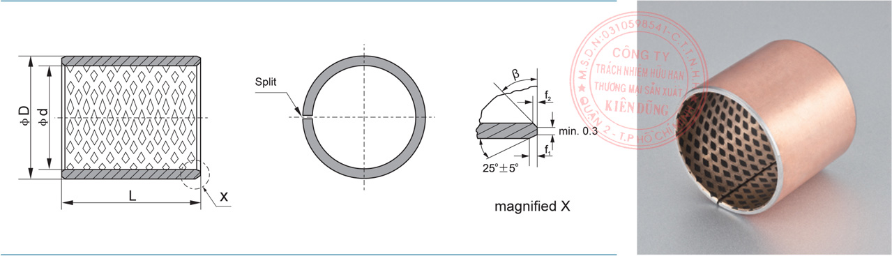 Bảng kích thước tiêu chuẩn FB-08G Bimetal-Wrapped Solid-Lubricating Sleeve Bushing