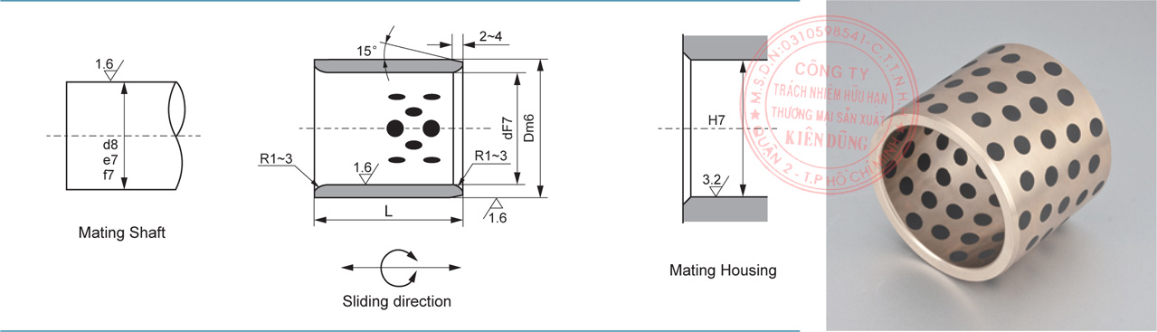 Bảng kích thước tiêu chuẩn CNP-JDB Solid-Self-Lubricating Straight Bearings