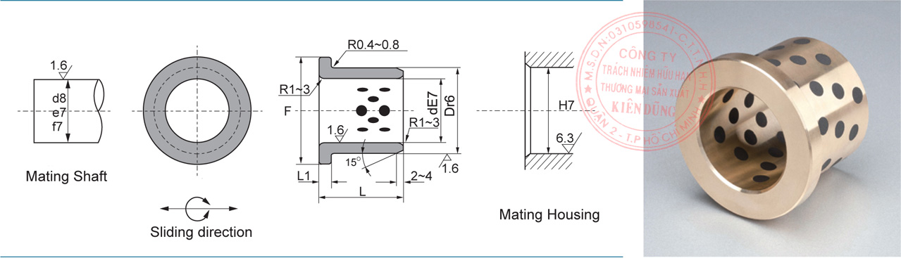 Bảng kích thước tiêu chuẩn CNP-JFB Solid-Self-Lubricating Flange Bearings