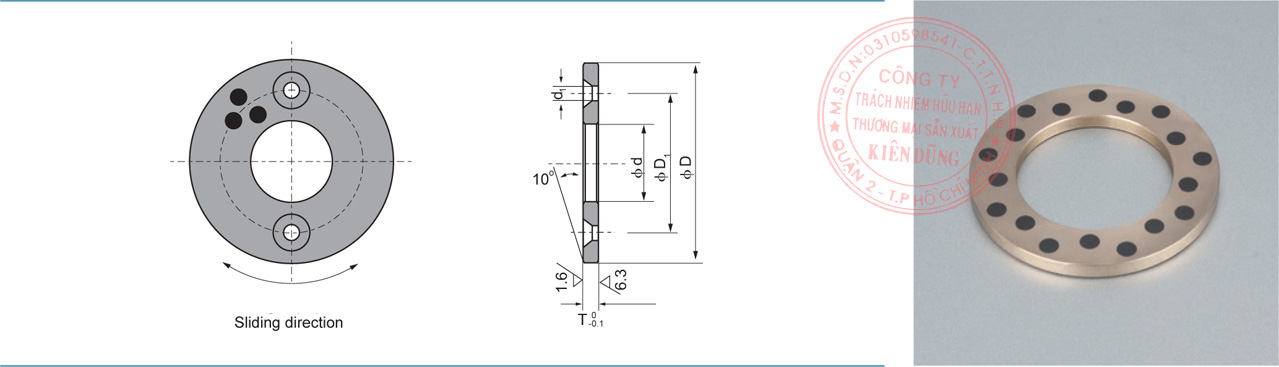 Bảng kích thước tiêu chuẩn CNP-JTW Solid-Self-Lubricating Thrust Bearings