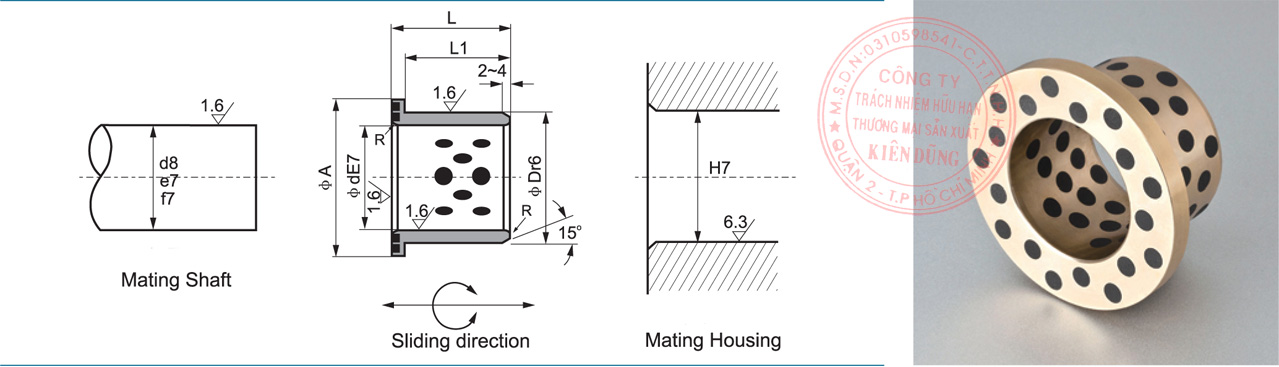 Bảng kích thước tiêu chuẩn CNP-JDBB Solid-Self-Lubricating Flange Bushings