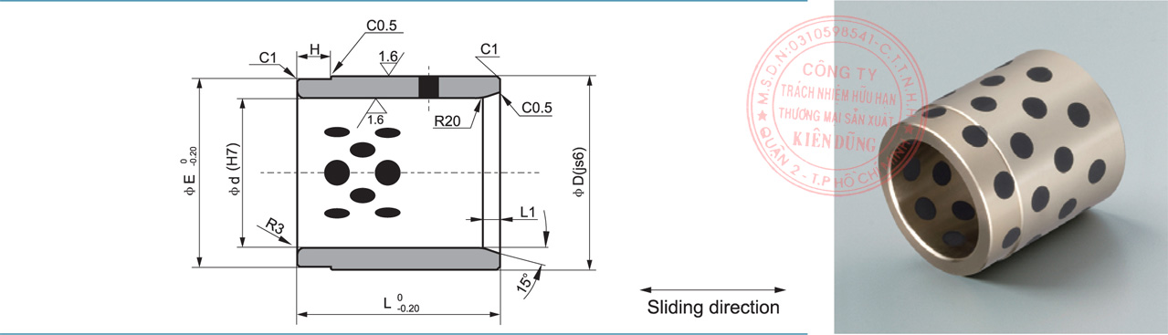 Bảng kích thước tiêu chuẩn CNP-JPBW Solid-Self-Lubricating Guide Post Bushings