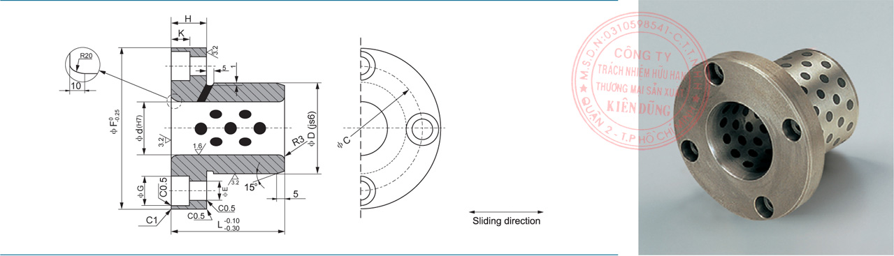 Bảng kích thước tiêu chuẩn CNP-HGB Solid-Self-Lubricating Guide Bushes