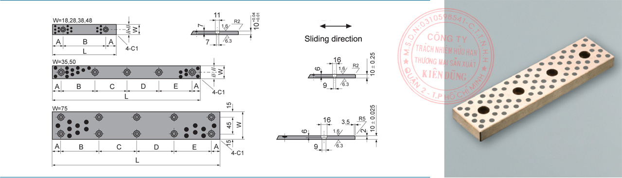 Bảng kích thước tiêu chuẩn CNP-JSP Solid-Self-Lubricating Wear Plates