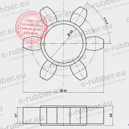 Khớp nối HRC, Khớp nối trục Fenner HRC Coupling Elastomer Drawing