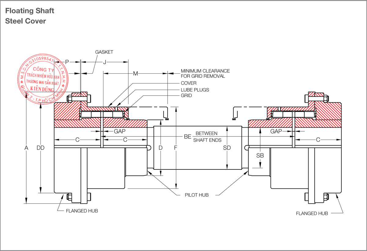 Bảng thông số kỹ thuật khớp nối lưới KCP Taper Grid Couplings T50 Type