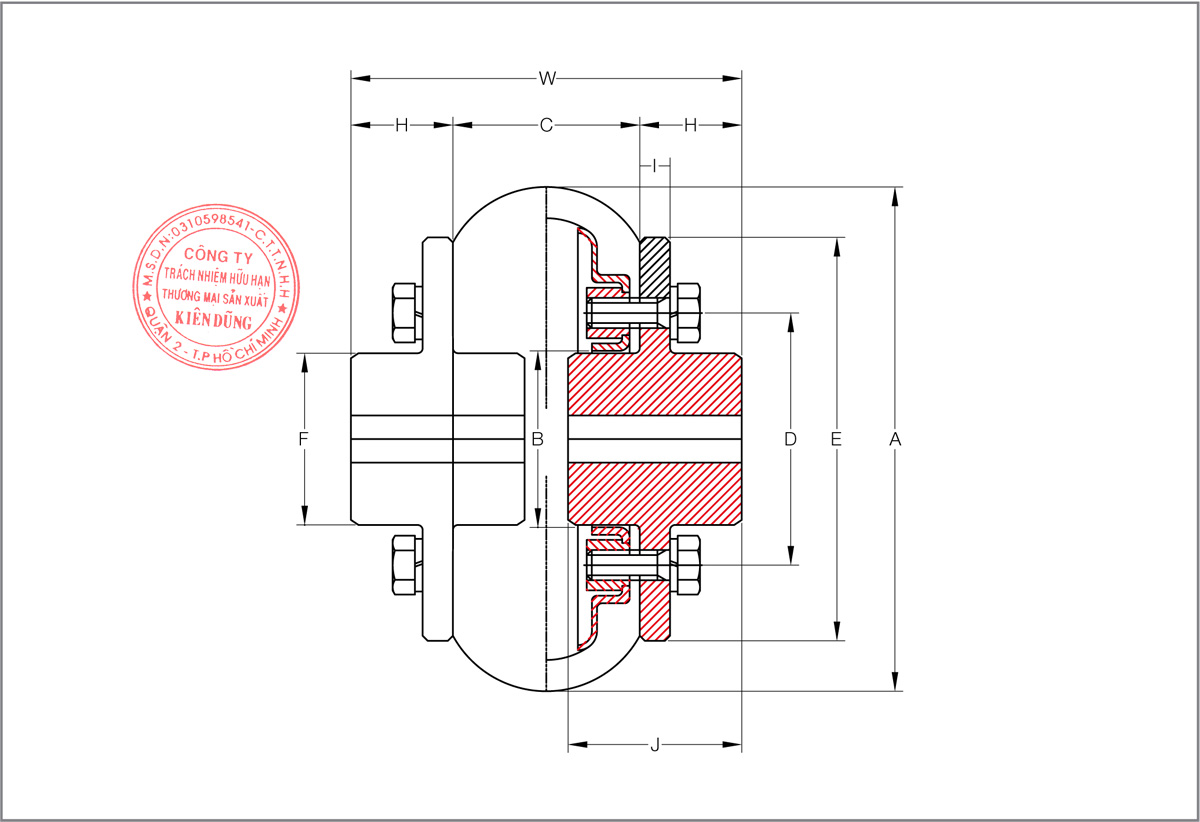 Bảng thông số kỹ thuật khớp nối bánh xe cao su KCP Tire Coupling KCS-M Type