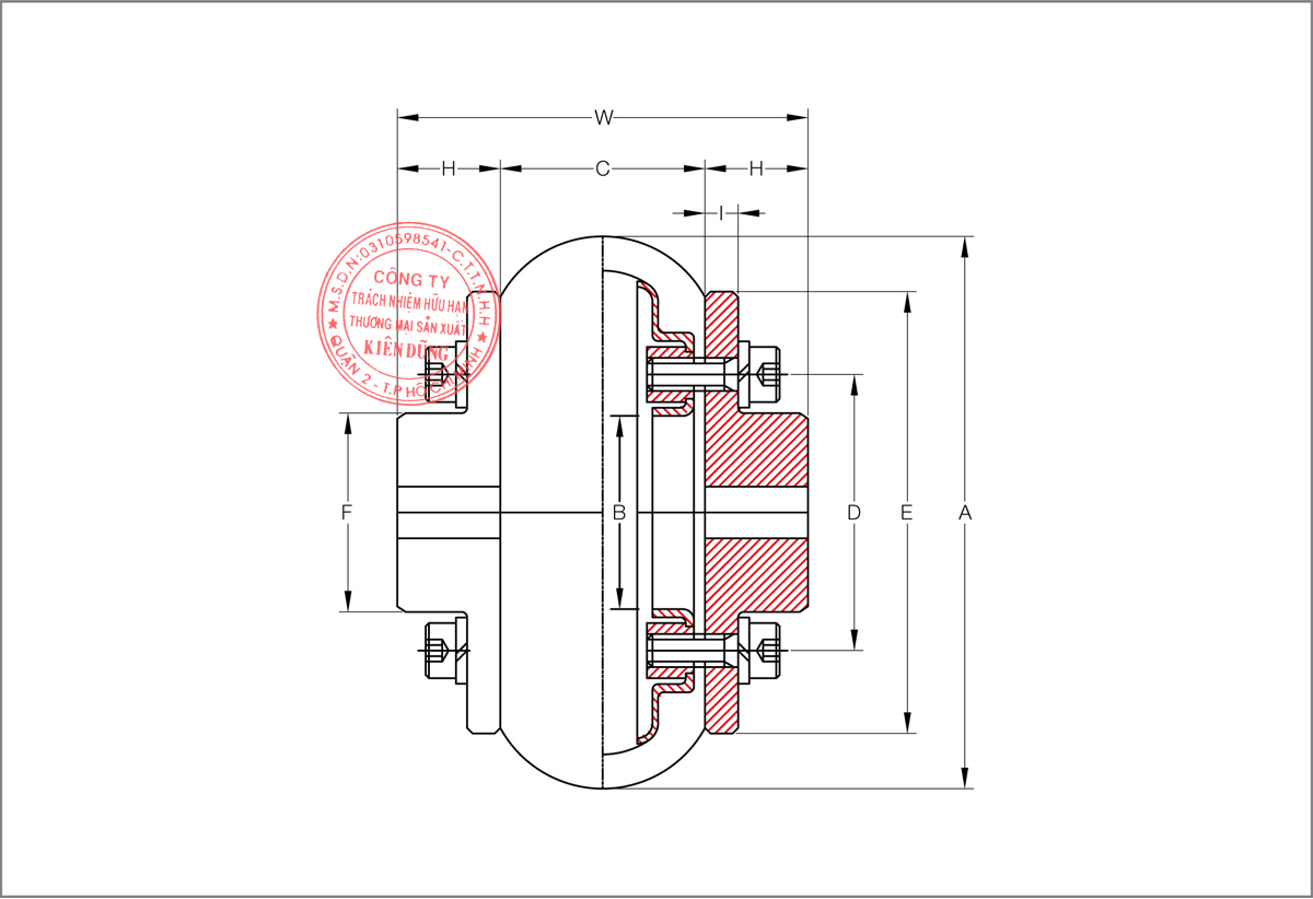 Bảng thông số kỹ thuật khớp nối bánh xe cao su KCP Tire Coupling KCS-P Type