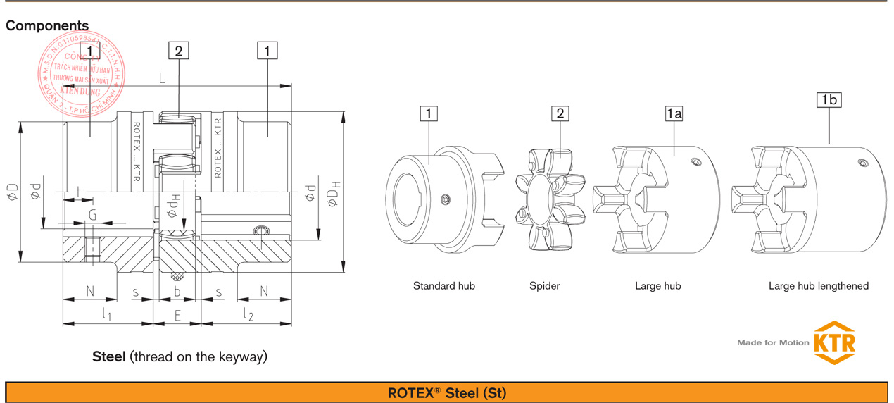 Bảng thông số kỹ thuật khớp nối trục KTR ROTEX Standard Coupling