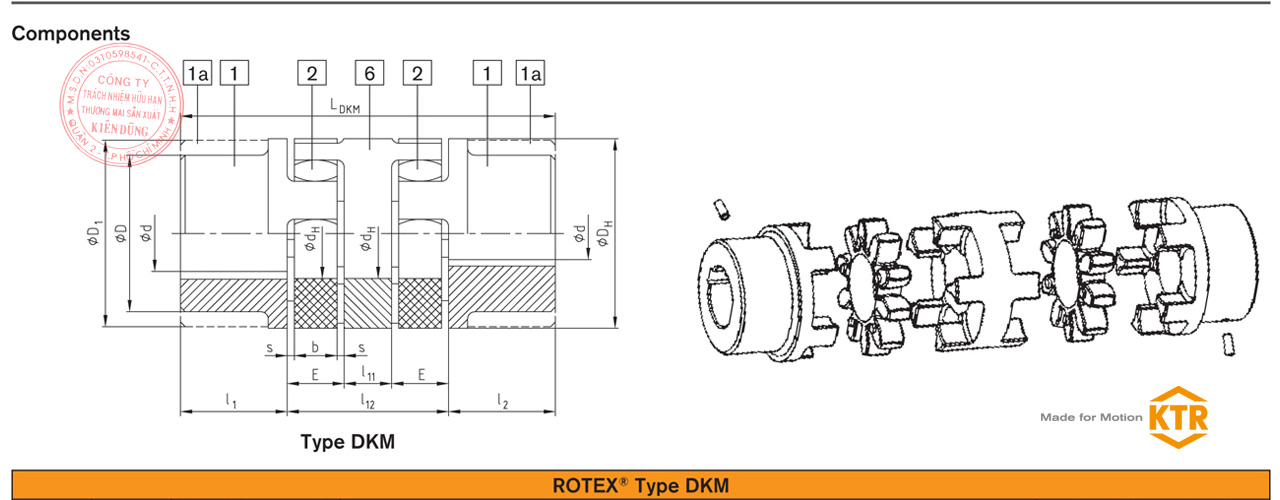 Bảng thông số kỹ thuật khớp nối trục đôi KTR Rotex DKM Coupling