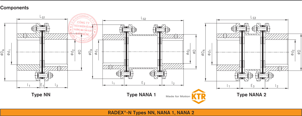 Bảng thông số kỹ thuật khớp nối đĩa thép KTR Radex-N Steel Laminae Coupling