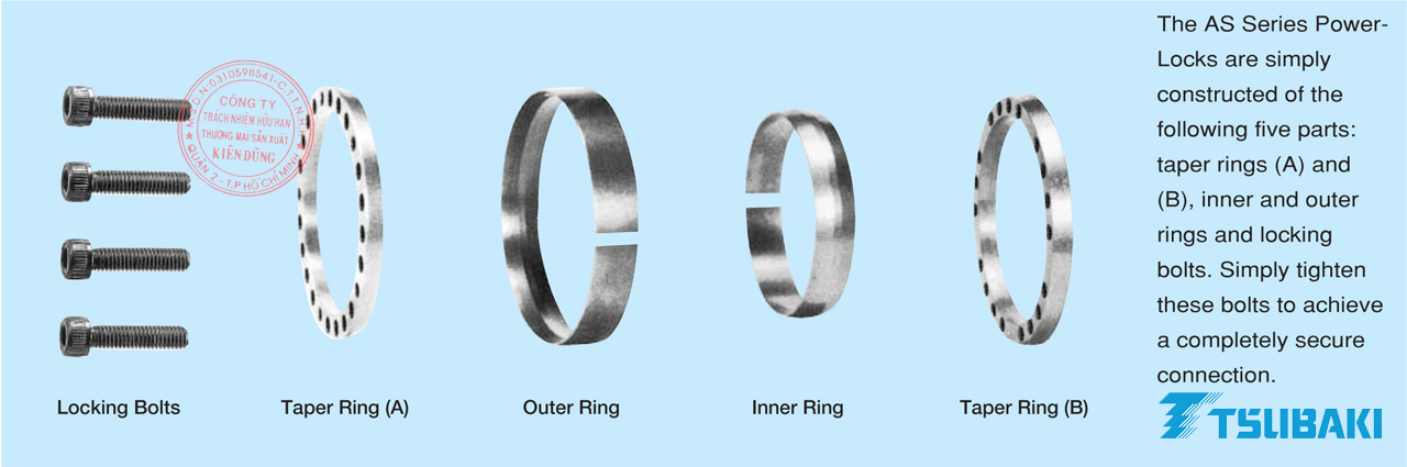 Chi tiết cấu tạo thiết bị khóa trục côn Tsubaki Power Lock dòng tiêu chuẩn AS Series