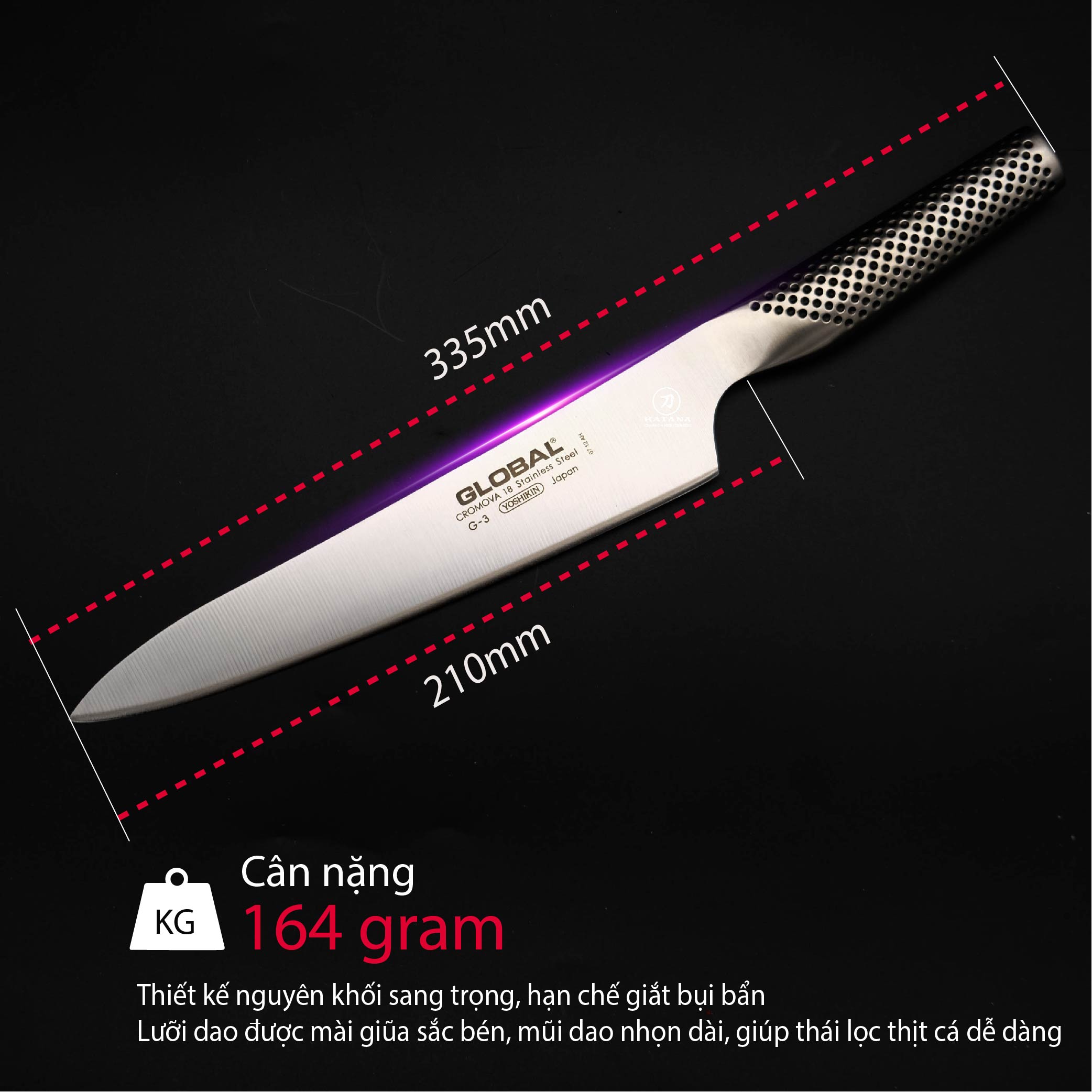 Dao bếp Nhật cao cấp Global G3 Carving Knife Dao thái lát (210mm