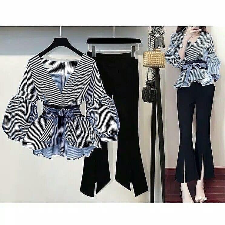 Áo Peplum Tay Phồng Cách Điệu Nơ Eo Thời Trang Công Sở
