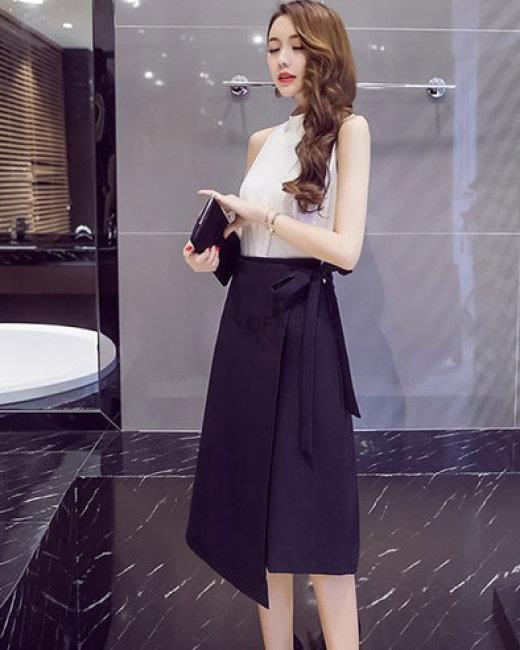 Chân váy linen lưng thun thắt dây xẻ tà chéo in hoa liti  NU8317   kamakavn