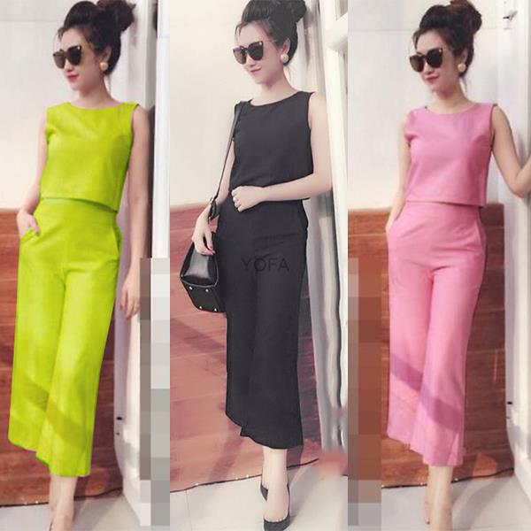 Set áo croptop + quần suông ống rộng