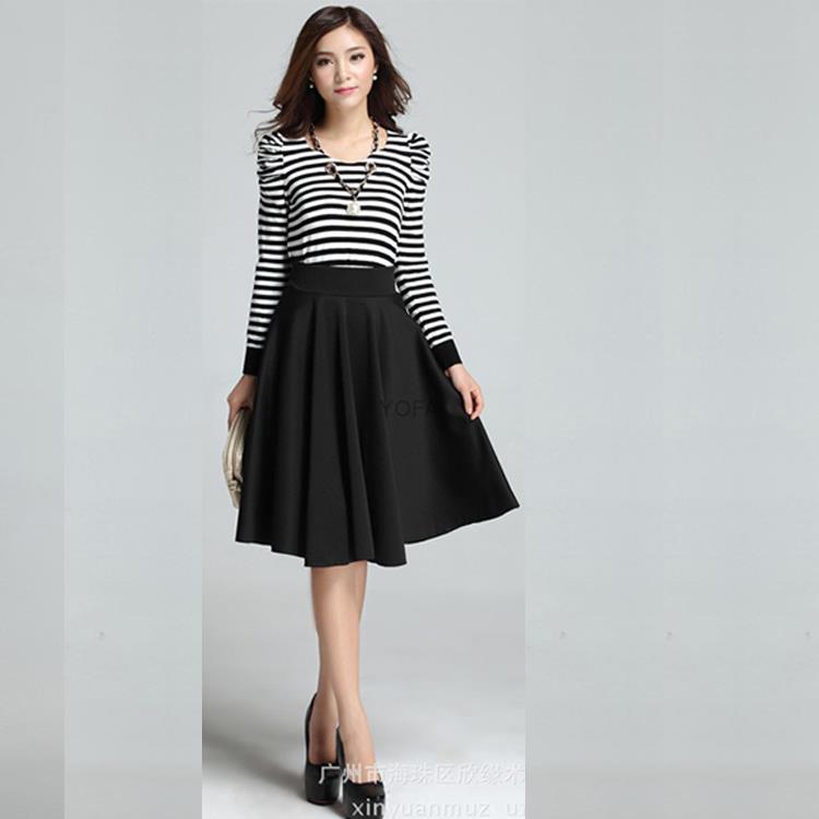 Nhật Bản Màu 2 Lớp Vintage Pháp Xù Lông Chân Váy Chữ A Hepburn Phong Cách  Đen Trắng Nửa Váy Nữ Váy Dài / váy