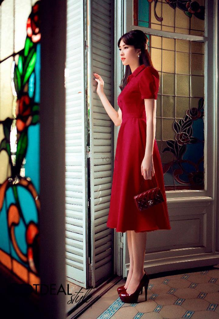 Váy Đỏ dáng dài phong cách Vintage | Shopee Việt Nam