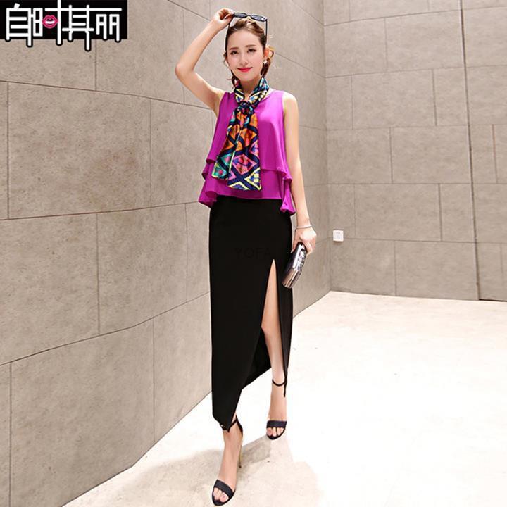 CV220 : Chân váy Jean chữ A dài eo cao xẻ đùi mẫu mới - yishop.com.vn