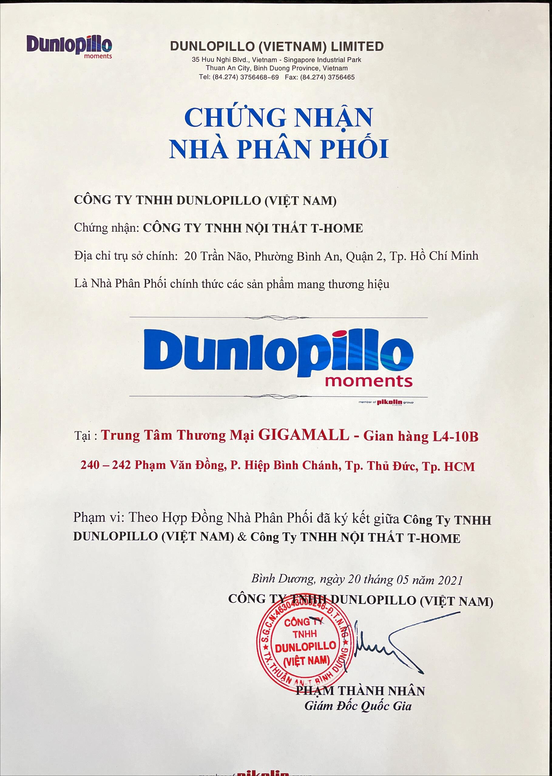 CÔNG TY TNHH NỘI THẤT T-HOME - PHÂN PHỐI CHÍNH HÃNG NỆM LÒ XO VÀ CAO SU DUNLOPILLO