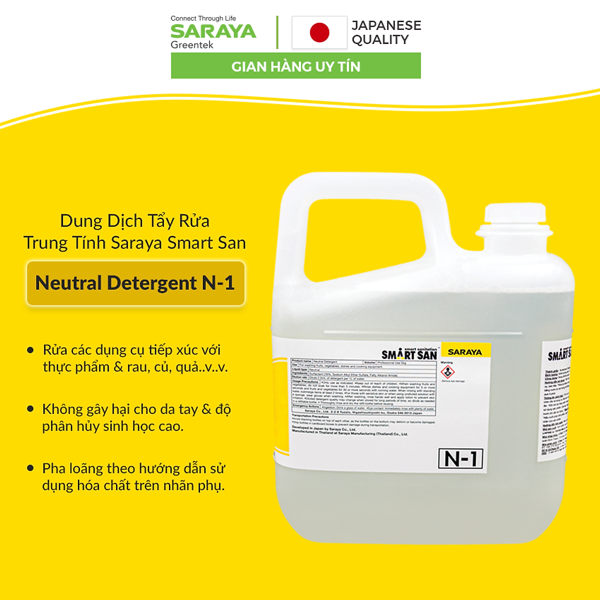 Dung dịch trung tính Saraya Neutral Detergent N-1 5kg
