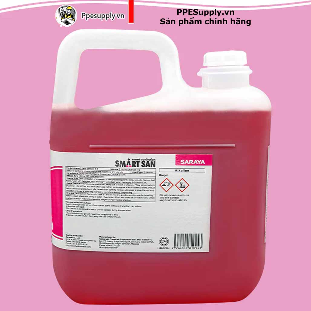 Dung dịch sát khuẩn bề mặt gốc QUAT Saraya Smart San Sanitizer S-6 – 5Kg