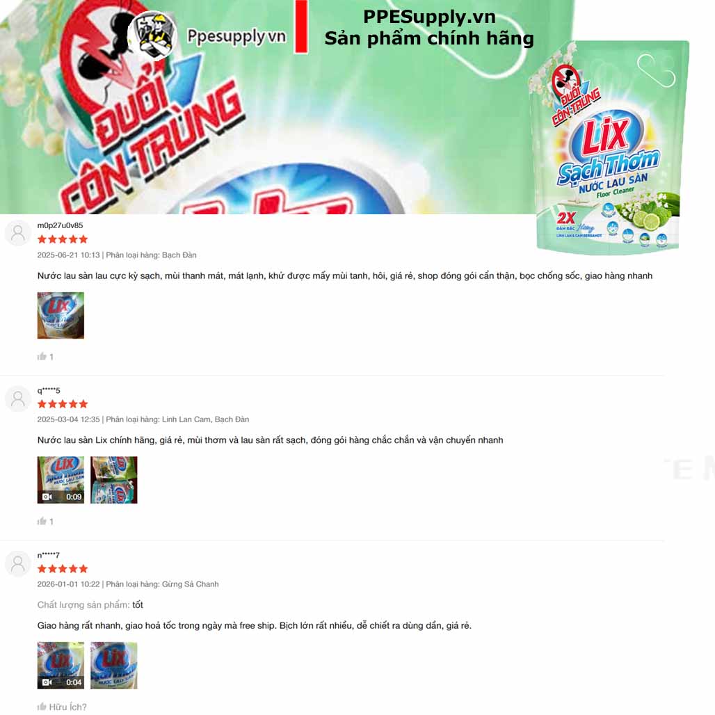 Nước Lau Sàn Lix Sạch Thơm Hương Linh Lan & Cam Bergamot, đuổi côn trùng