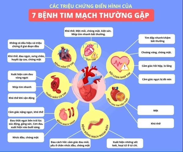 7 BỆNH TIM MẠCH THƯỜNG GẶP VÀ CÁC TRIỆU CHỨNG ĐIỂN HÌNH