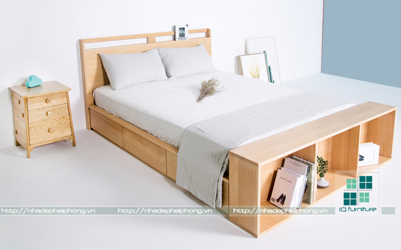 Giường gỗ giá sách cuối giường