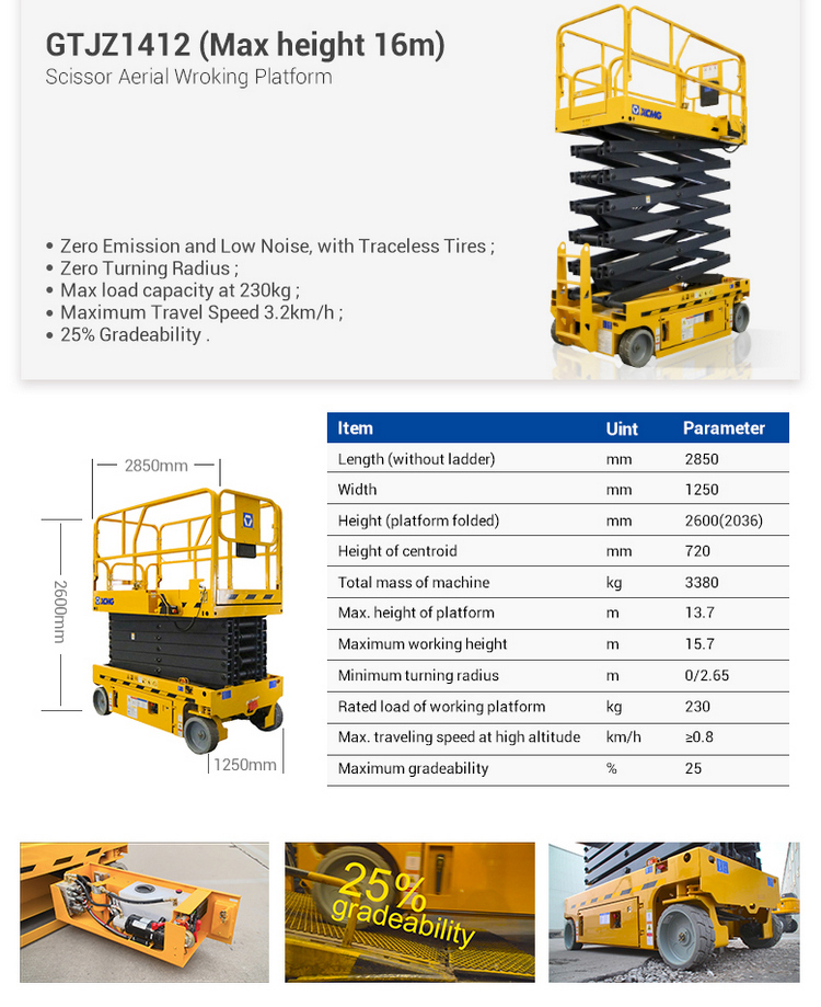 Giá xe nâng người cắt kéo 16m XCMG GTJZ1412 