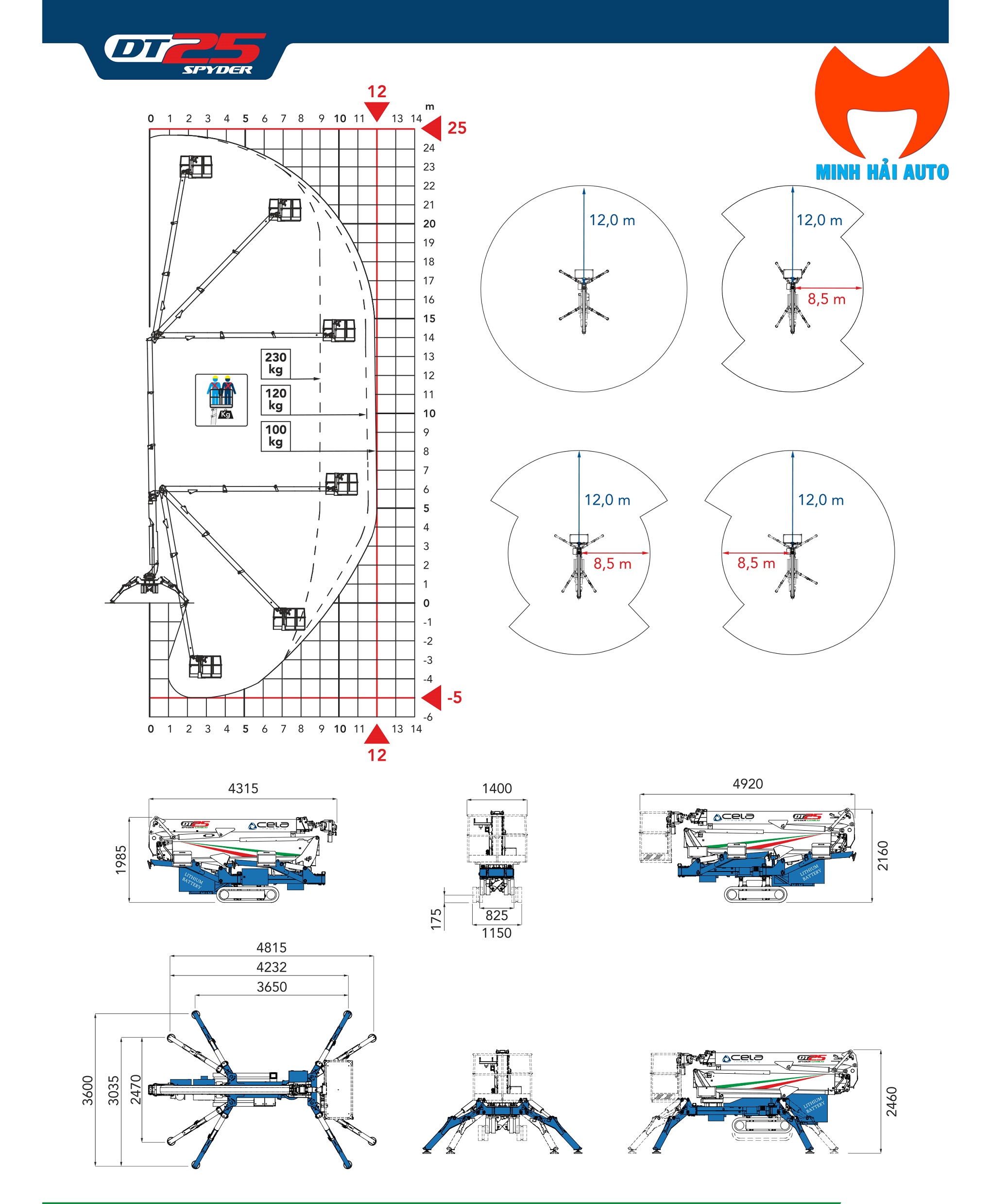 Thông số xe nâng người chân nhện 25m Cela DT25 Spyder