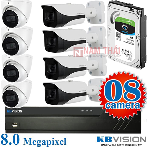 Lắp đặt trọn bộ 8 camera giám sát 8.0M(4K) KBvision (nghe được âm thanh) - nam thái