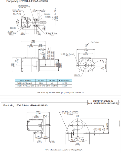 Kích thước bơm cánh gạt PV2R1-10-F-RAA-42 Yuken 