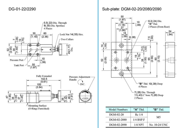 Kích thước lắp đặt van chỉnh áp suất Yuci Yuken DG-01-22 