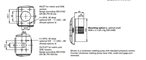 Kích thước lắp đặt bơm piston PV270L1K1T1V3LC Parker 