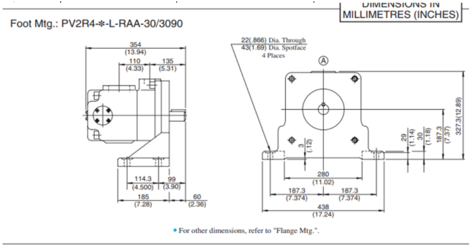 Kích thước lắp đặt bơm cánh gạt Yuken PV2R4-136-F-RAA