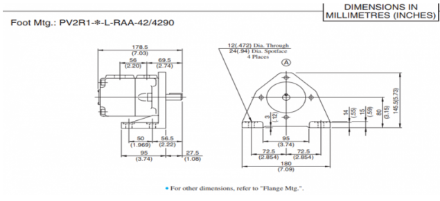 Kích thước lắp đặt bơm cánh gạt PV2R1-23-F-RAA-42 Yuken