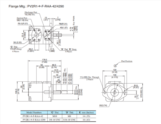 Kích thước lắp đặt bơm cánh gạt PV2R1-8-F-RAA-42 Yuken