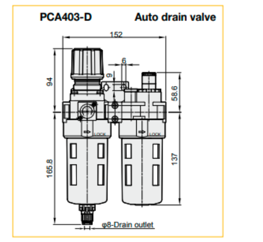 Bản vẽ kích thước lắp đặt bộ lọc khí Parker PCA403-04-C